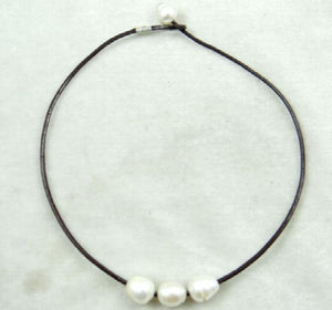 Brown Leather Freshwater Pearl Necklace