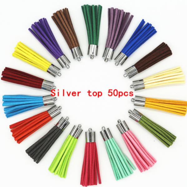 50Pcs 50mm Mix Metallic Cap Leather Tassel Faux Suede For Keychain Jewelry