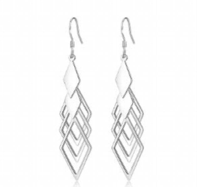 925 Sterling Silver Rhombus CZ Earrings Tassel Jewelry Gift