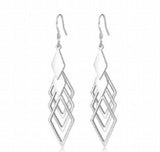 925 Sterling Silver Rhombus CZ Earrings Tassel Jewelry Gift