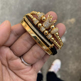 Royal King Crown Men Bracelet Set Stainless Steel Beads Bangle CZ Charms Ball