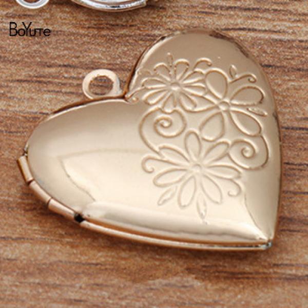 BoYuTe 25*7MM Metal Brass Flower Carved Heart Locket Pendant