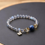 Labradorite/Kyanite Round Bead Bracelet Women 7mm Gray MoonStone Bangle