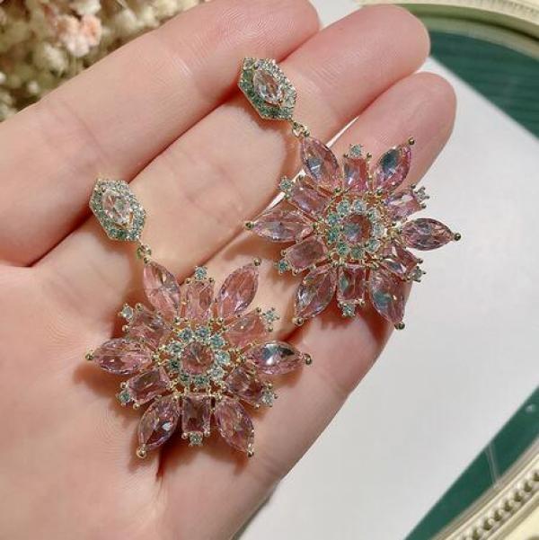 S925 Silver Petal Zircon Crystal Earrings DIY Accessories