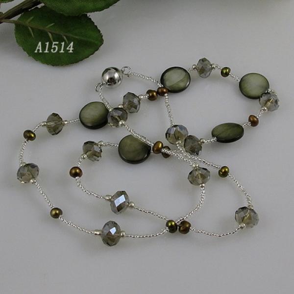 Dark Gray Crystal Shell Baroque Freshwater Pearl Necklace Magnet Clasp