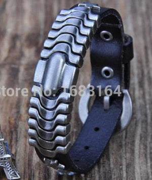 Leather Bracelet Wristband with Studs Cuff for Men