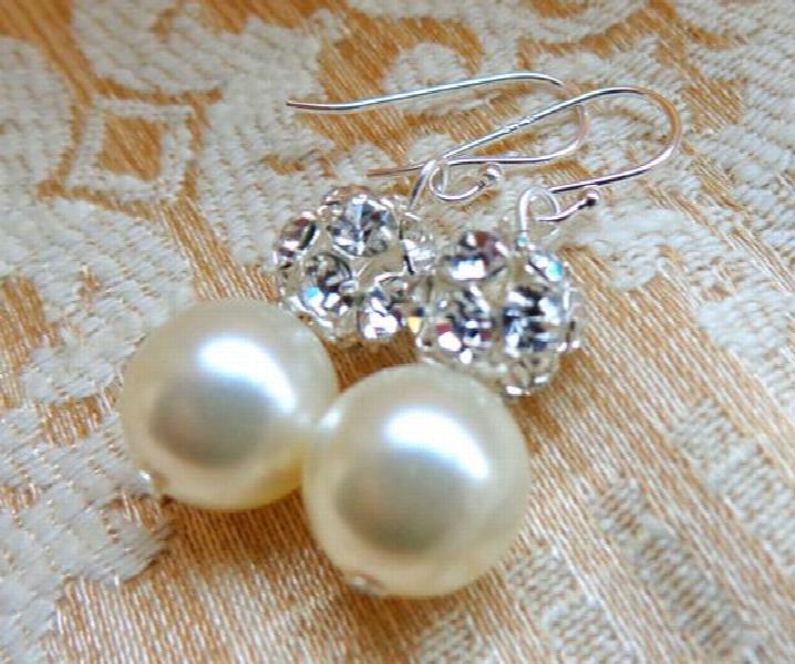 Unique Design Pearl Earrings 10mm Freshwater Silver Dangle Bridal Gift