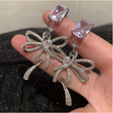 Wavy Bow Earrings S925 Silver Needle No Longer Streamer Earrings