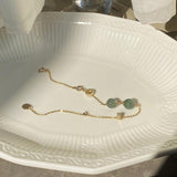 Adjustable 14k Filled Chain Link Bracelet with Emerald Jade for Women Girls