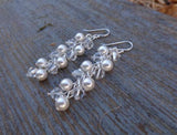 Real Pearl Earrings 4mm Crystal Freshwater S925 Silver Dangle Fine Bridal Gift