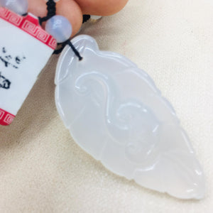 Brazilian Ice Jade Leaf Pendant Necklace with Chalcedony Bead