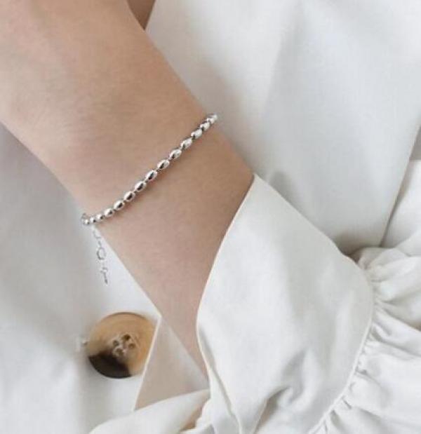 SHANICE S925 Silver Bracelet Geometric Oval Beads Jewelry Punk Gift