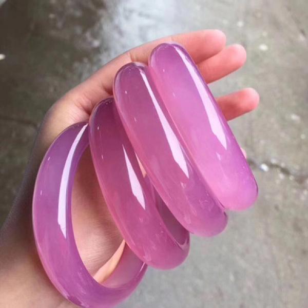 Zheru Natural Agate Chalcedony Pink Bracelet 54-64mm