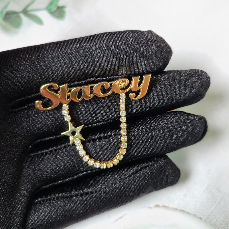 Stainless Steel Name Brooch Rose Silver Lapel Pin Ladies Men Brooch