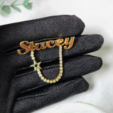 Stainless Steel Name Brooch Rose Silver Lapel Pin Ladies Men Brooch