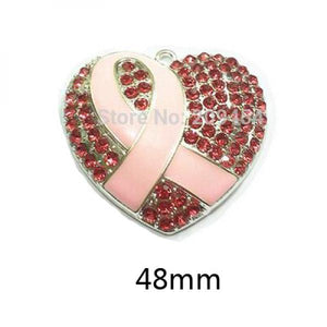 10pcs Enamel Rhinestone Pink Ribbon Pendants for Necklace