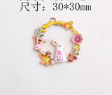 Enamel Charms Alloy Pendant Garland Bird Round Enameled Charms 30 mm 10 pcs