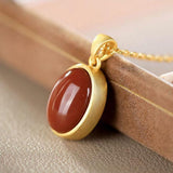 S925 Sterling Silver Red Agate Egg Surface Pendant Necklace