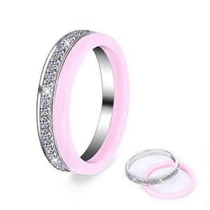 Pink Ceramic Rings with Half Rhinestone for Women Men