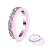 Pink Ceramic Rings with Half Rhinestone for Women Men