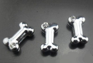 100pcs 8mm Rhinestone Dog Bone Slide Charm for Pet Collar