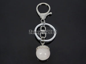 Natural Gems Stone Flower Charm Beads Key Ring Healing Jewelry