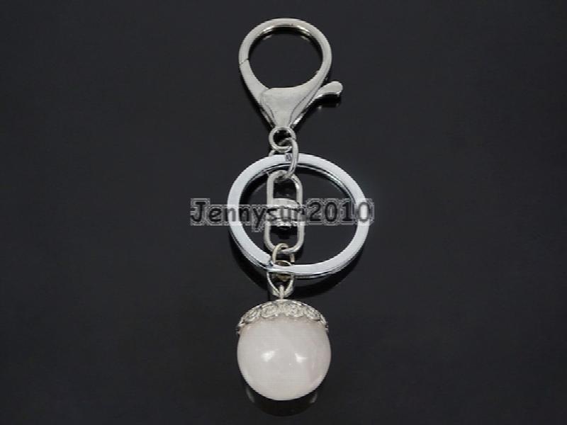 Natural Gems Stone Flower Charm Beads Key Ring Healing Jewelry