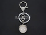 Natural Gems Stone Flower Charm Beads Key Ring Healing Jewelry