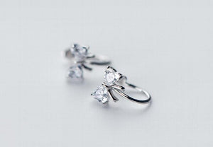 Girls' 925 Silver BOWKNOT Clip Earrings, Clear CZ, NO Pierced