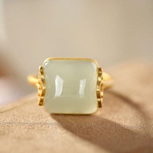 S925 Silver Xiangyun Hetian Jade Lady Retro Open Jade Ring