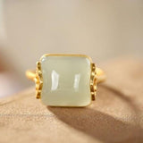 S925 Silver Xiangyun Hetian Jade Lady Retro Open Jade Ring