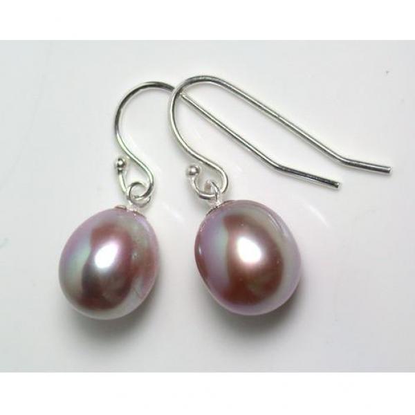 Lavender Freshwater Pearl Drop Earrings 10x9mm