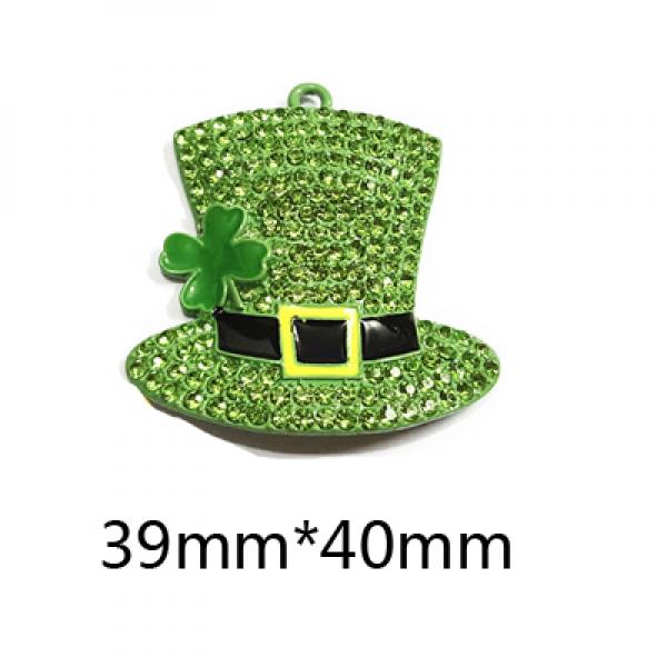 Green Clover Hat Rhinestone Pendants For St. Patrick's Jewelry