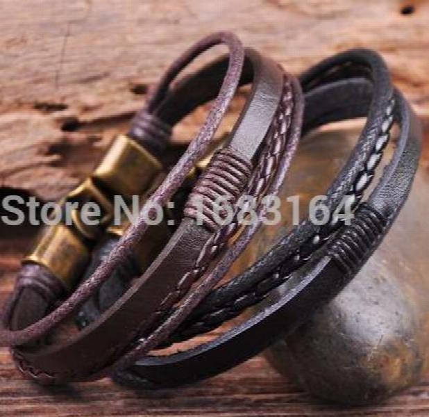 Real Leather Hemp Bracelet Wristband Mens Cuff Clasp