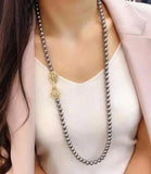 Hand Knotted Gray Shell Pearl Necklace Zircon Sweater Chain