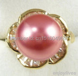 Pink Shell Pearl Yellow Crystal Flower Ring Size 7 8 9