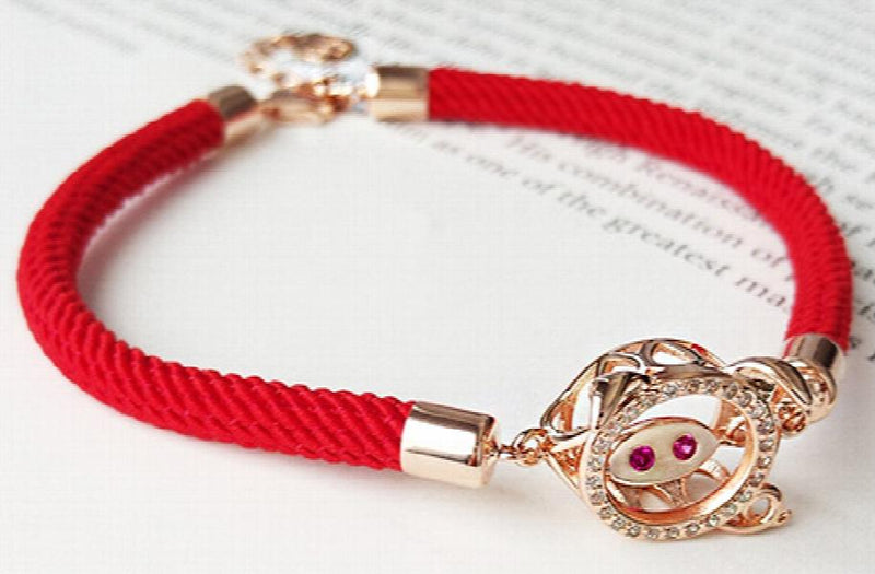 925 Sterling Silver Zircon Pig Red Cords Bracelets Women Jewelry