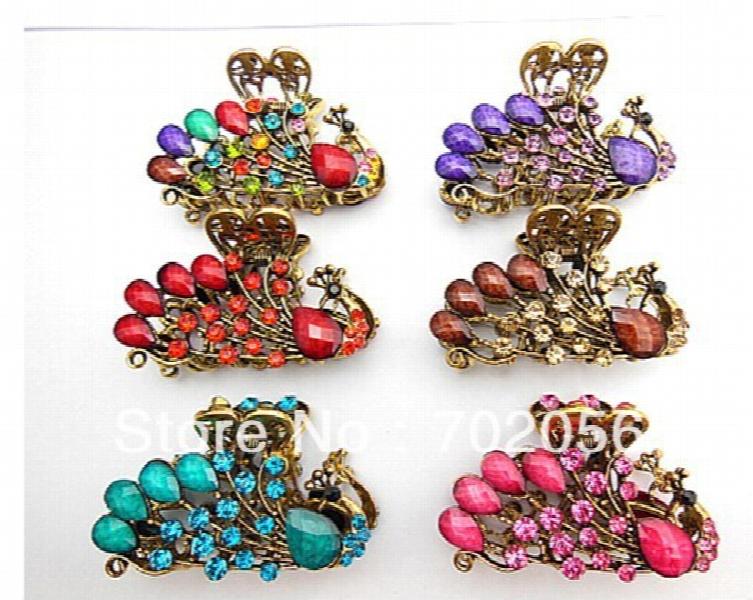 Vintage Rhinestone Crown Hair Claw Clips Set