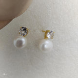 925 Silver Stud Earring with Zircon and Pearl