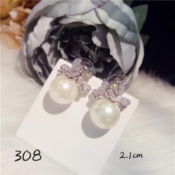 Drop Earrings Women 5-10mm Shell Pearls 925 Sterling Cubic Zirconia Fine Jewelry