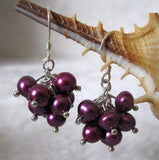 Reddish Purple Freshwater Pearl Dangle Earrings S925 Sterling Silver