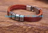 Brown Metal Clasp Leather Mens Wristband Bracelet Cuff