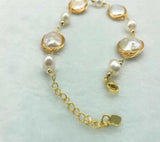 Handwoven Lucky 14k Freshwater Coin Pearl Bracelet for Women
