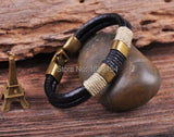 G37 Bronze Clasp Surfer 4mm Leather Hemp Mens Bracelet