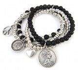 Stone Beads Bracelet with Peace, Heart, and Princess Charm