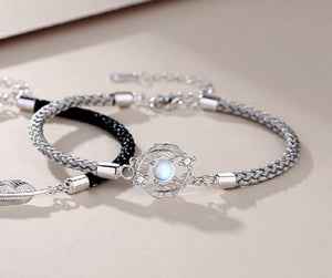 Moonstone Feather Pendant Bracelet Set