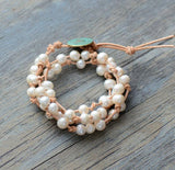 Freshwater Pearl Leather Wrap Bracelet Natural Pearls Boho Wedding Gift