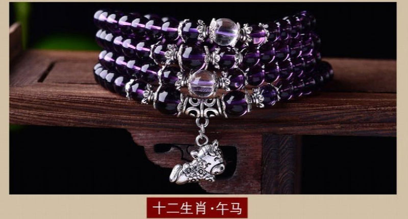 Purple Crystal Zodiac Bracelets Year Beads for Men Women