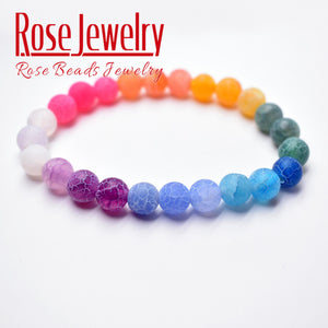 Colorful Frost Cracked Agates Bracelet Charm Spacer Beads Gift Women/Men