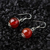 925 Sterling Silver Green Red Agate Round Beads Earrings